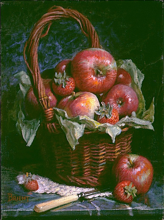 A Basket of apples on a dark marble background